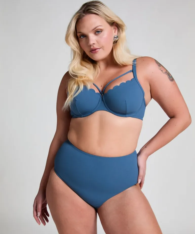Scallop Padded Underwired Bikini Top - Blue