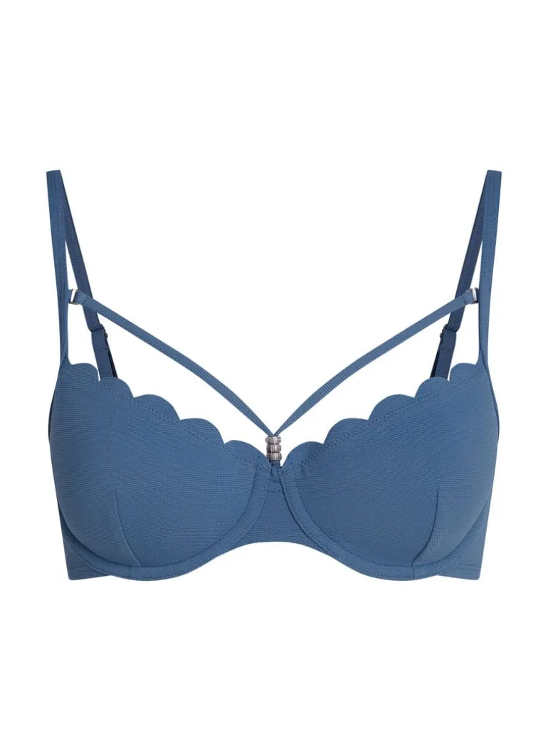 Scallop Padded Underwired Bikini Top - Blue