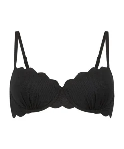 Scallop Padded Underwired Bikini Top - Black