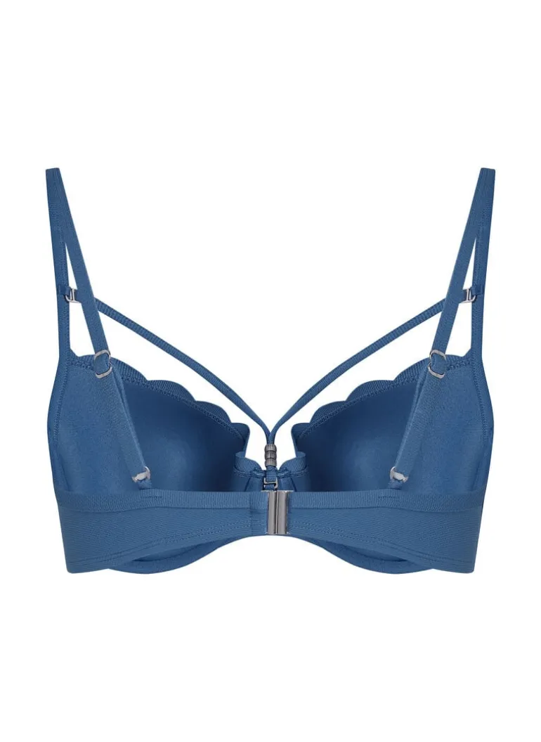 Scallop Padded Underwired Bikini Top - Blue