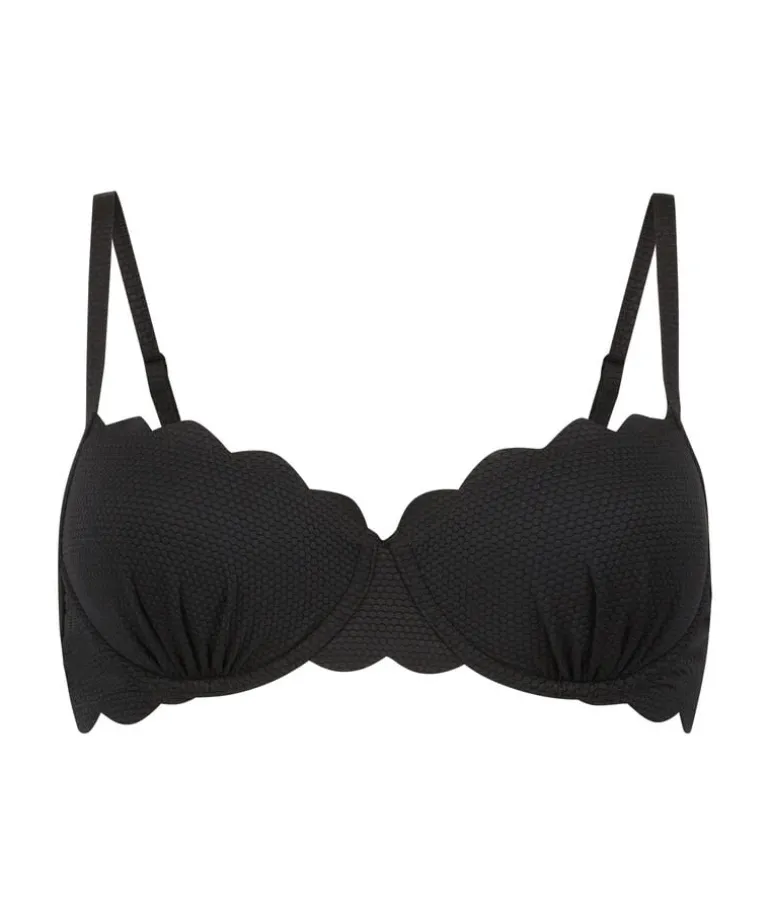 Scallop Padded Underwired Bikini Top - Black