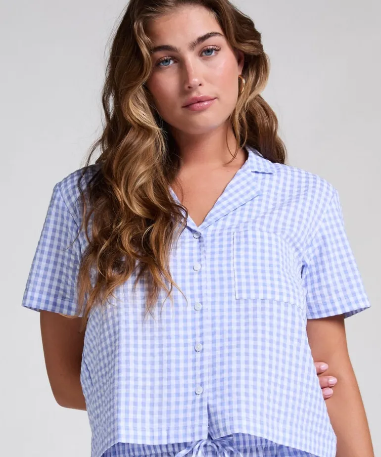 Seersucker Short-Sleeved Jacket - Blue