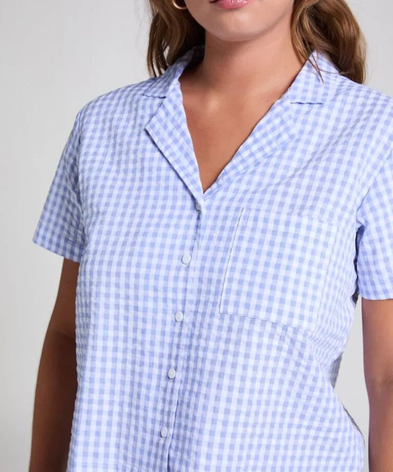 Seersucker Short-Sleeved Jacket - Blue
