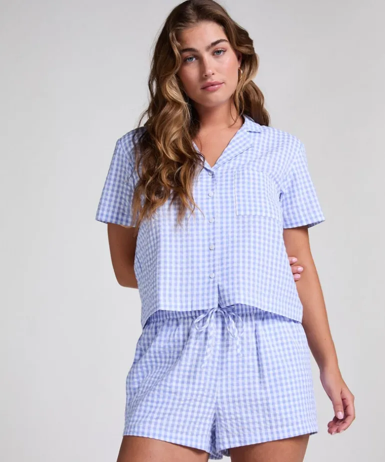 Seersucker Short-Sleeved Jacket - Blue