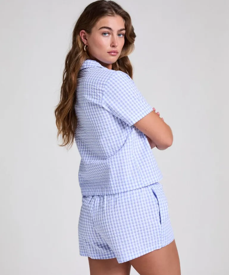Seersucker Short-Sleeved Jacket - Blue
