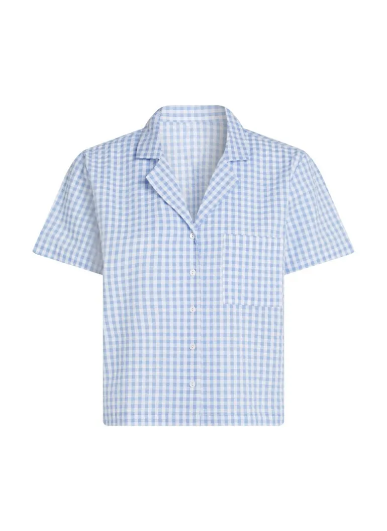 Seersucker Short-Sleeved Jacket - Blue
