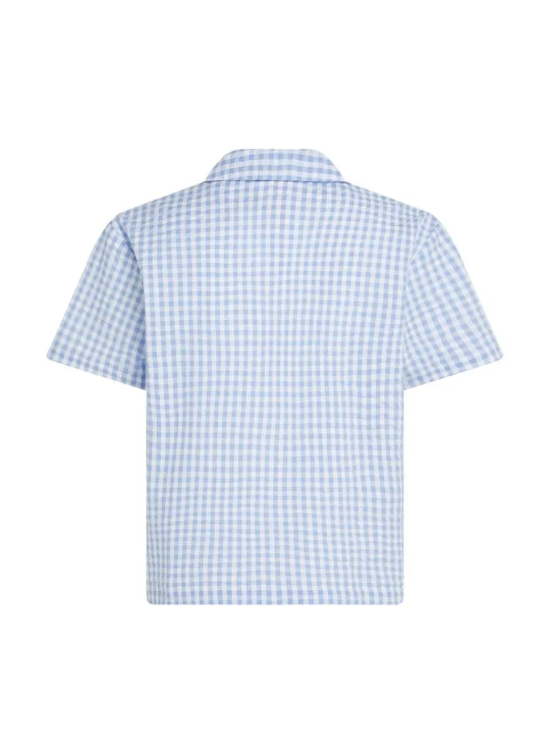Seersucker Short-Sleeved Jacket - Blue