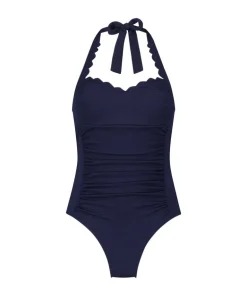 Shaping Halter Scallop Swimsuit - Blue