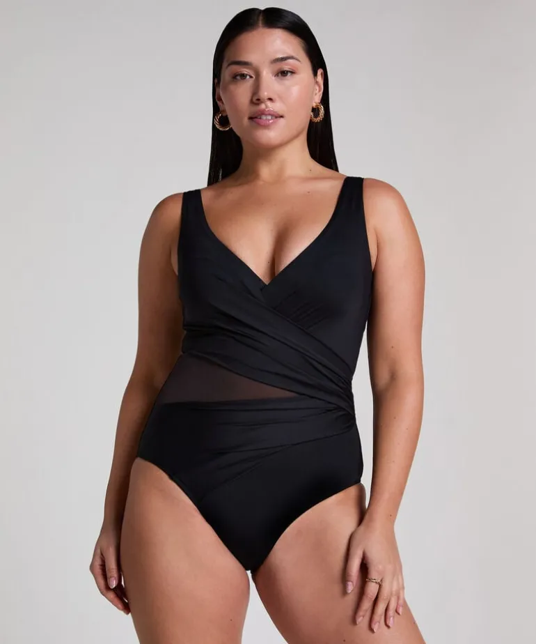 Shaping Shell Mesh Swimsuit - Black