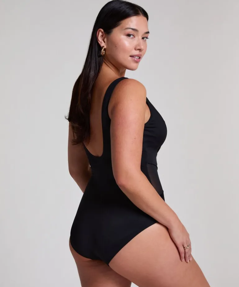 Shaping Shell Mesh Swimsuit - Black