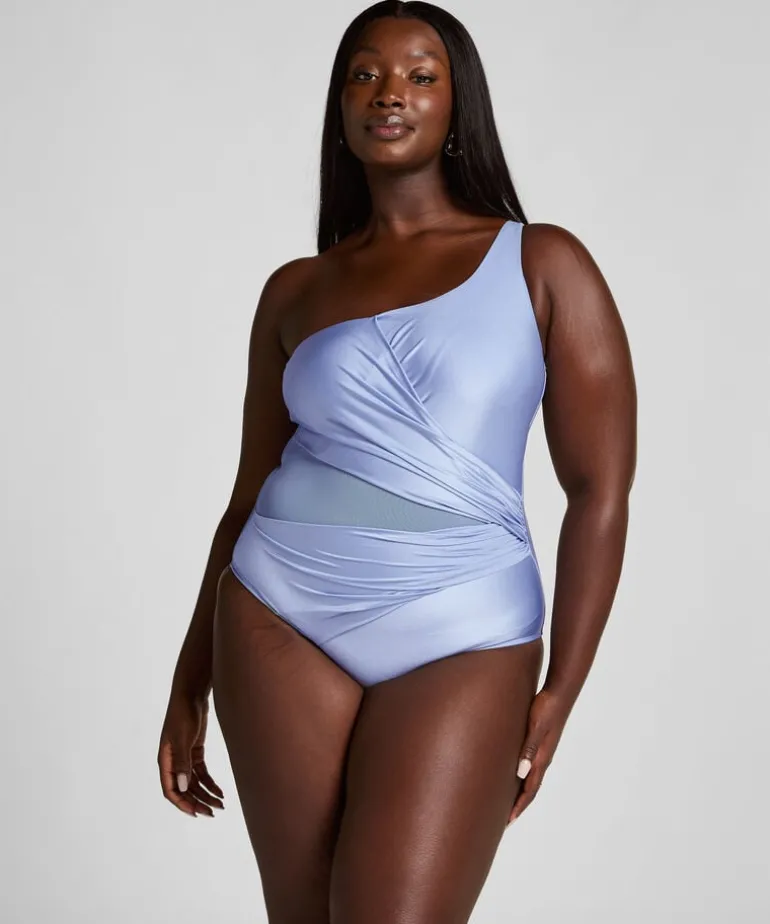 Shaping Shell Mesh Swimsuit - Blue