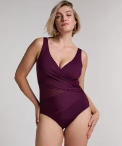 Shaping Shell Mesh Swimsuit - Purple