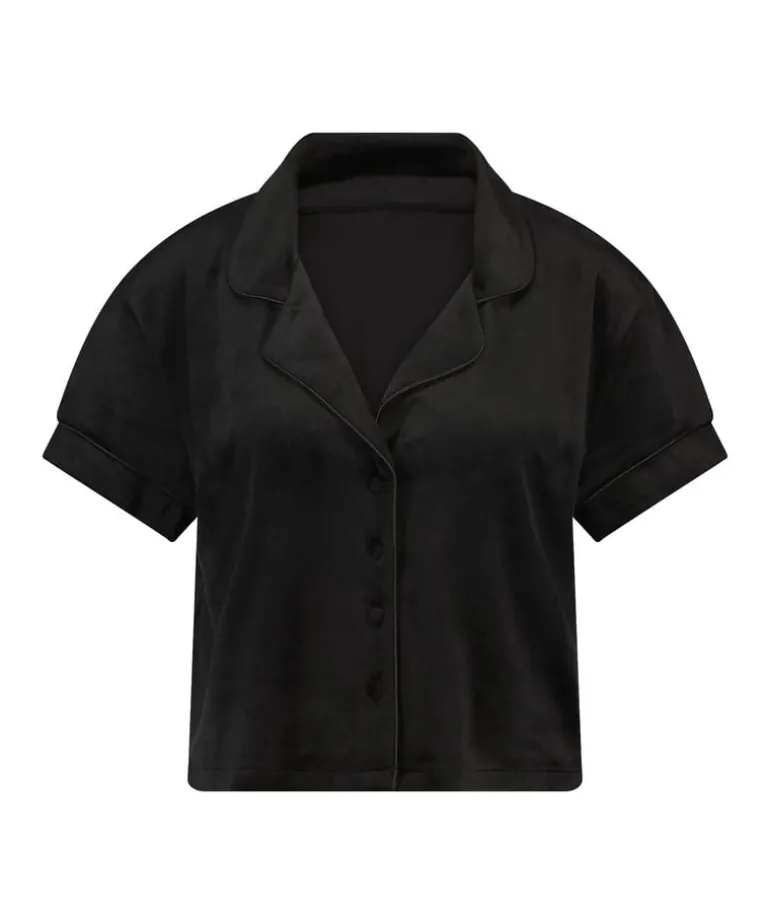 Short Sleeve Velour Jacket - Black