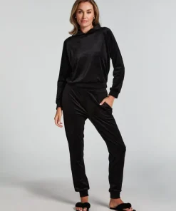 Tall Velours Jogging Bottoms - Black
