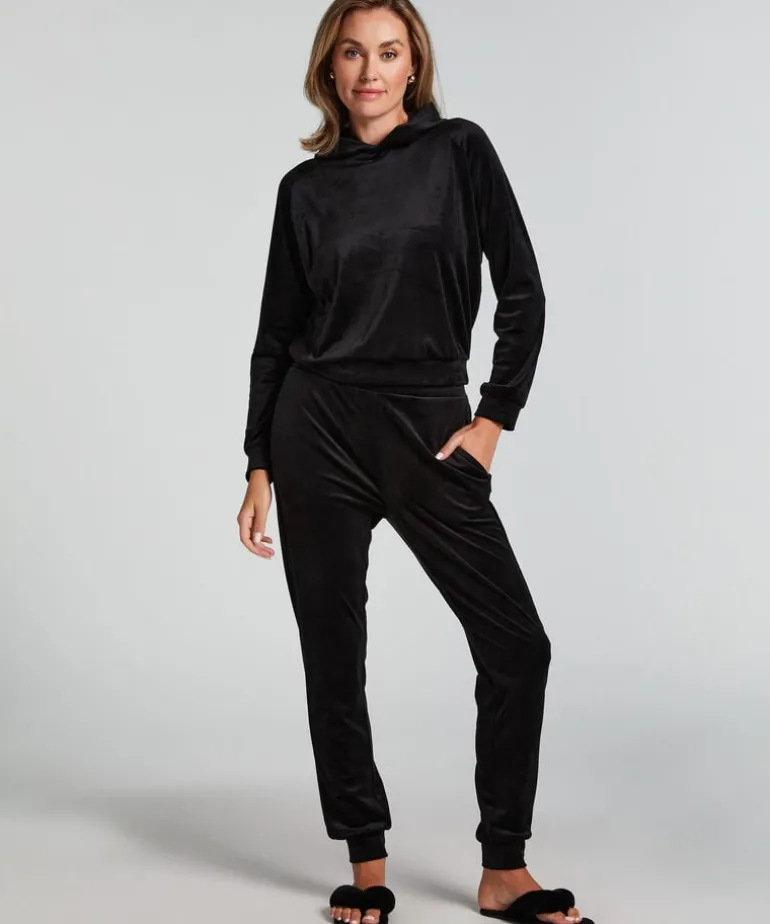Tall Velours Jogging Bottoms - Black