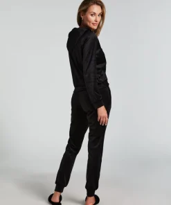 Tall Velours Jogging Bottoms - Black