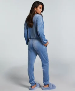 Tall Velours Jogging Bottoms - Blue