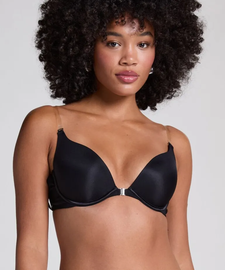 Transparant Padded Underwired Push-Up Bra - Black