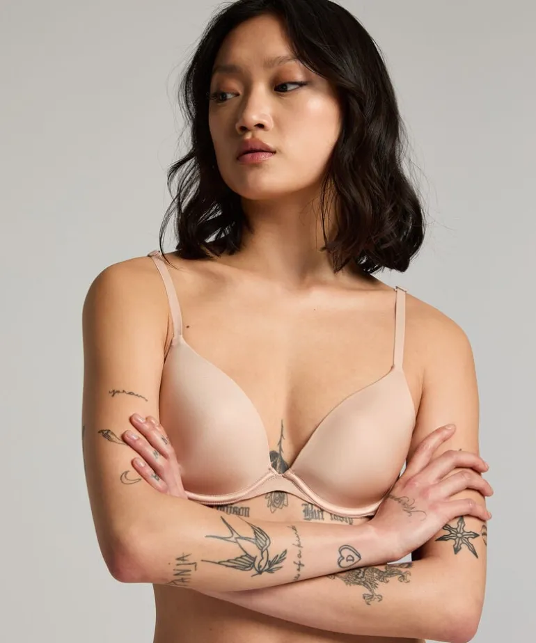 Transparent Back Multiway Padded Underwired Bra - Beige