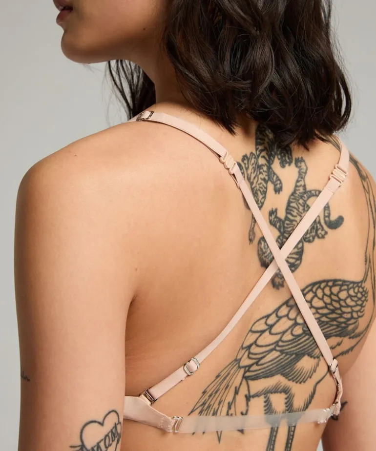 Transparent Back Multiway Padded Underwired Bra - Beige