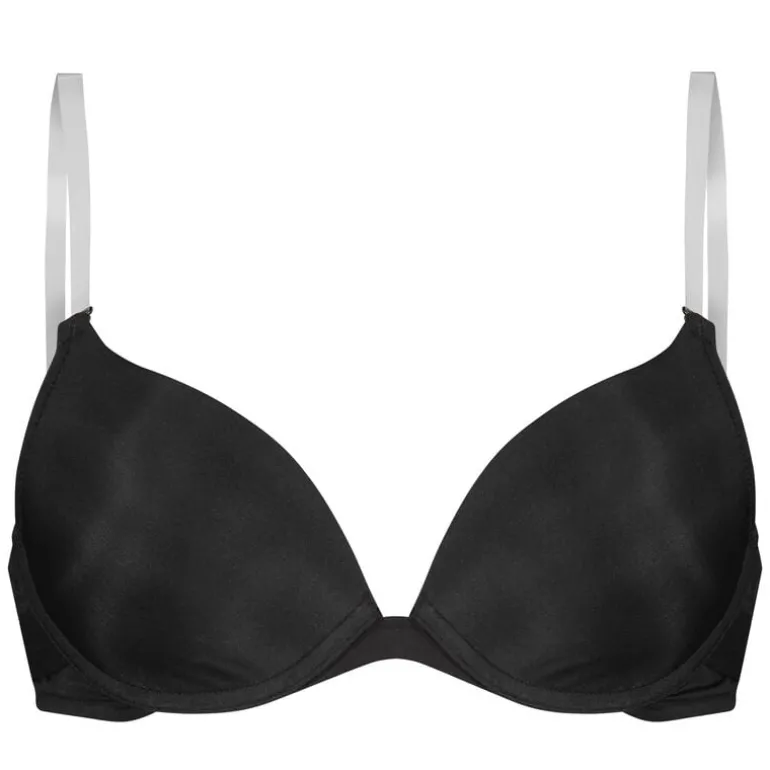 Transparent Back Padded Strapless Underwired Push-Up Bra - Black
