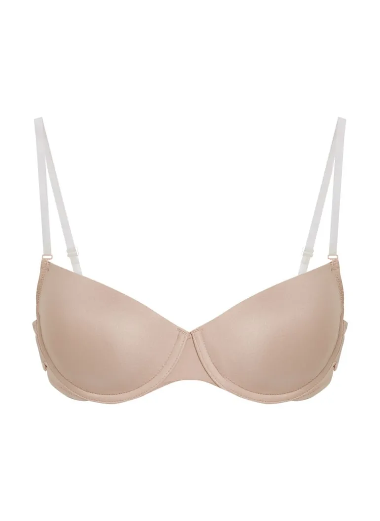 Transparent Back Padded Underwired Bra - Beige