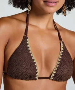 Triangle Crochet Bikini Top - Brown