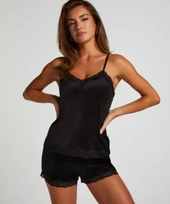 Velours Lace Cami Top - Black