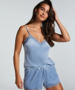 Velours Lace Cami Top - Blue