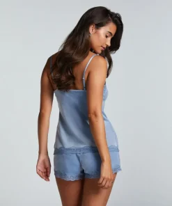 Velours Lace Cami Top - Blue