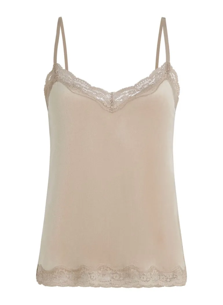 Velours Lace Cami Top - Beige