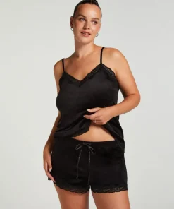 Velours Lace Cami Top - Black