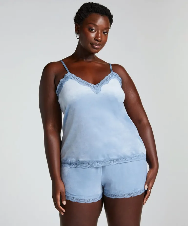 Velours Lace Cami Top - Blue