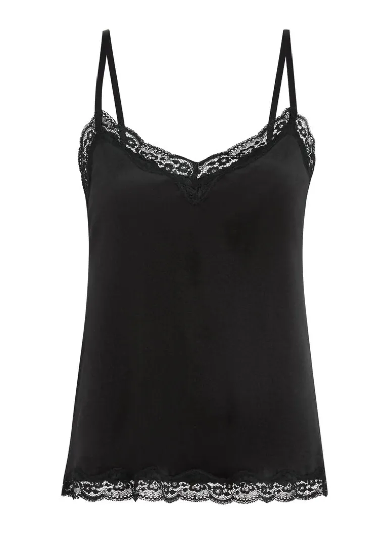 Velours Lace Cami Top - Black