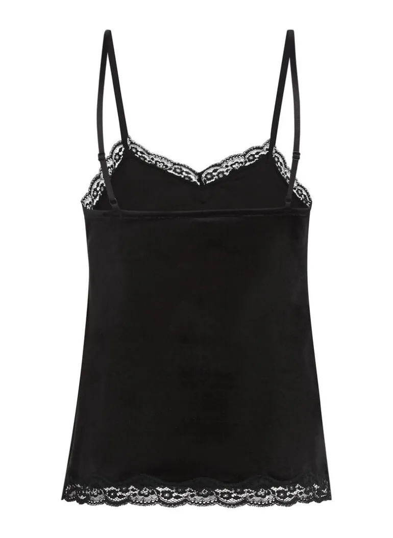 Velours Lace Cami Top - Black