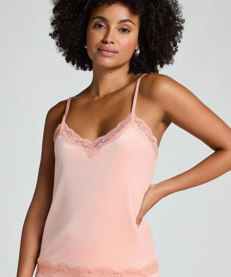 Velours Lace Cami Top - Pink