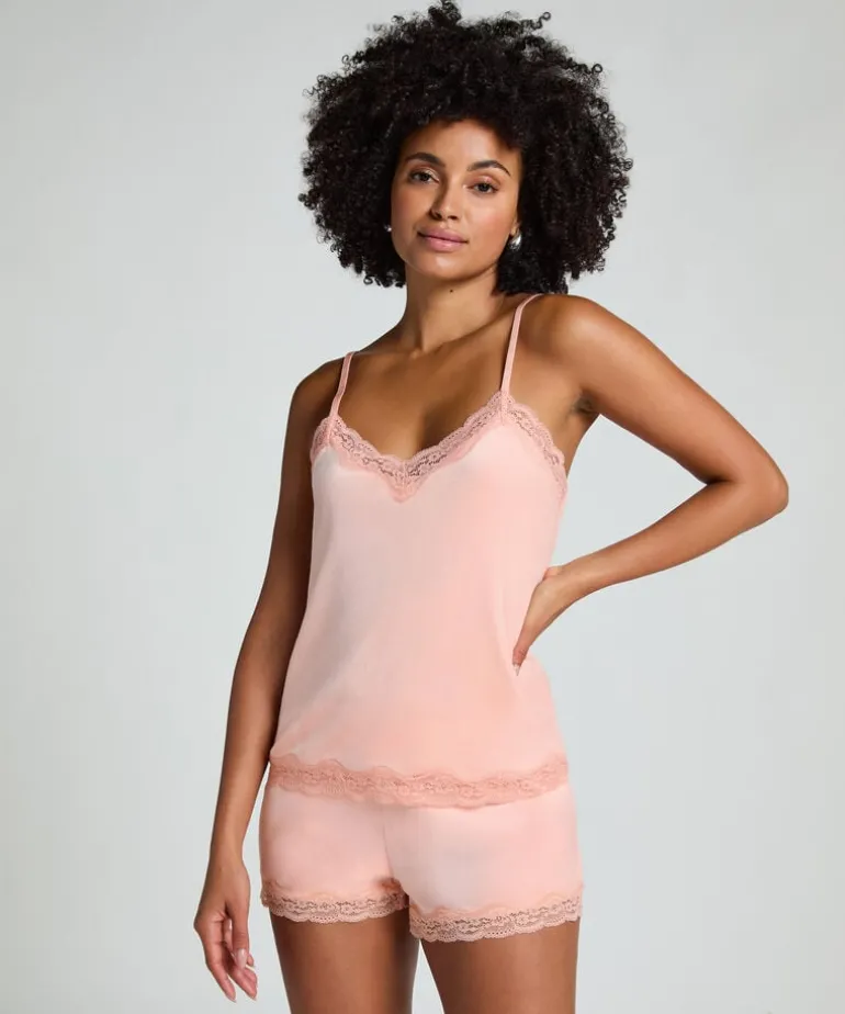 Velours Lace Cami Top - Pink