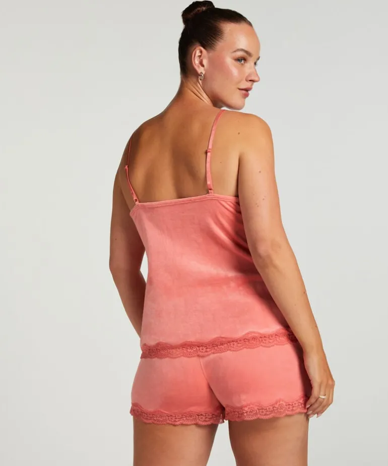 Velours Lace Cami Top - Pink