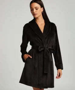 Velours short bathrobe - Black