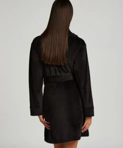 Velours short bathrobe - Black