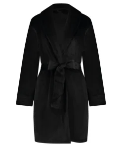 Velours short bathrobe - Black