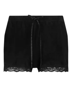Velvet lace shorts - Black