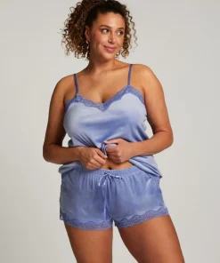 Velvet lace shorts - Blue