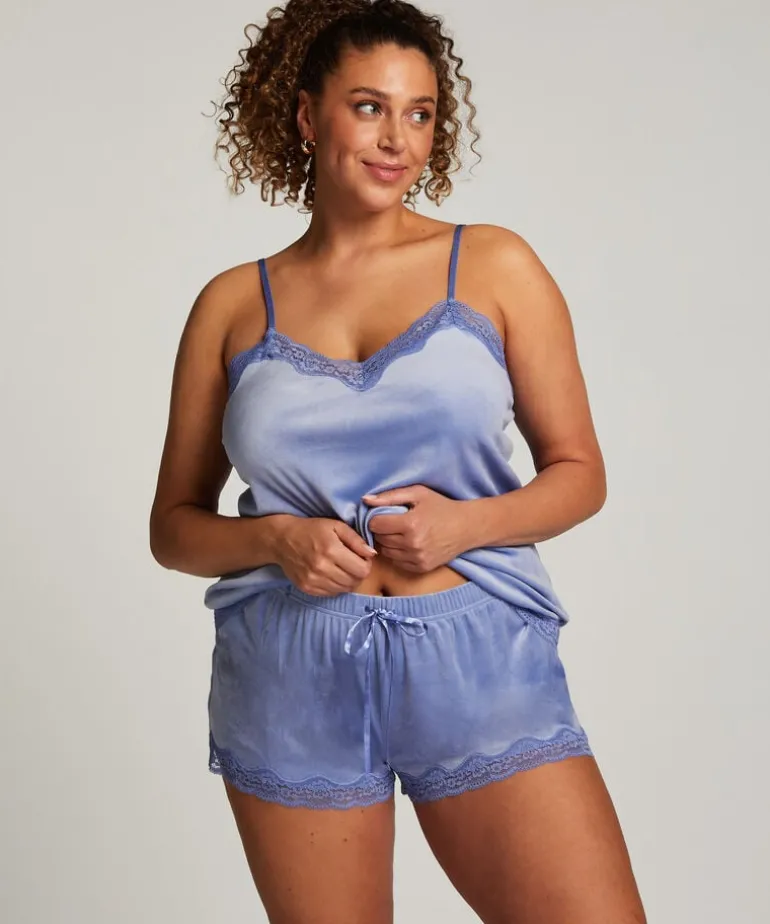 Velvet lace shorts - Blue