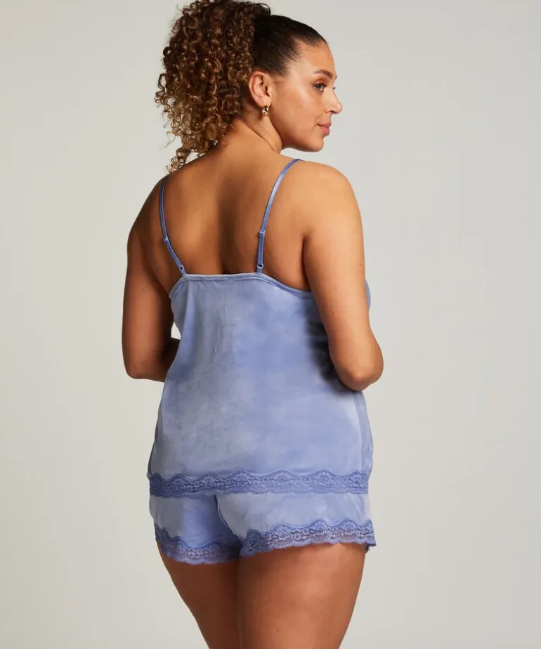 Velvet lace shorts - Blue