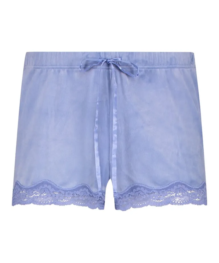 Velvet lace shorts - Blue