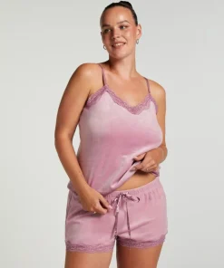Velvet lace shorts - Purple