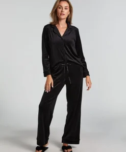 Velvet pyjama pants - Black